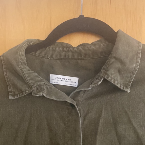 Zara Women Olive button down dress. Size M. - Picture 3 of 5